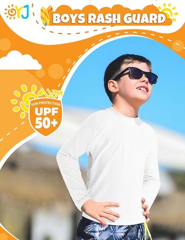 Rash Guard for Boys Long Sleeve Swim Shirts UPF+ 50 Rashguard Quick Dry 7-8Y White in Kuwait