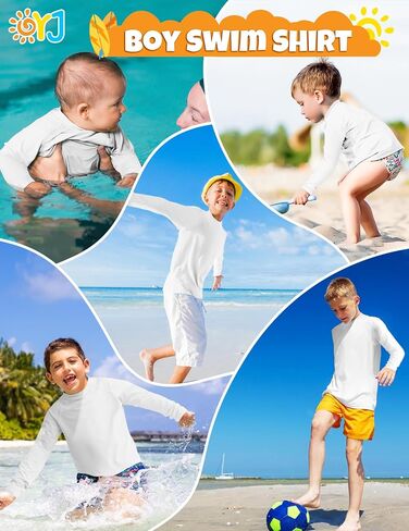 Rash Guard for Boys Long Sleeve Swim Shirts UPF+ 50 Rashguard Quick Dry 7-8Y White in Kuwait
