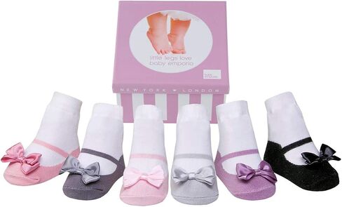 baby emporio Baby Girl Socks – Pretty Petals – Mary Jane Shoe Look – 6 Pair Gift Box – Non-Slip Baby & Toddler Socks – Cotton in Kuwait