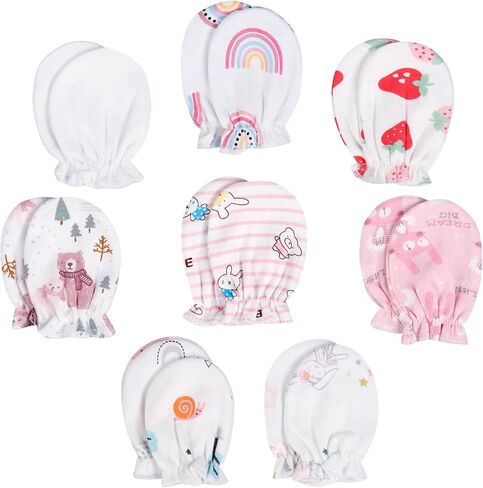 8 Pairs Baby Mittens Newborn Mittens No Scratch Baby Gloves 0-6 months | Cotton Infant Mittens Elastic Wrist Gloves Mittens for Newborn Baby Hand Mitten Baby Essentials for Boys and Girls in Kuwait