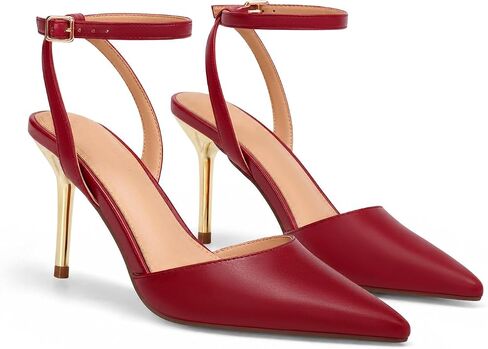 Coutgo Women Stiletto High Heels Closed Pointed Toe Ankle Strap Dress Shoes | 3.2-inch Golden Heels,Women’s Pumps,Adjustable Strap,Dressy Casual,Work Office,Party Prom,Wedding,Going Out in Kuwait