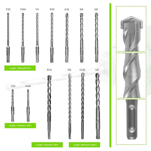 17-Piece SDS-Plus Rotary Hammer Drill Bit & Chisel Set, YG8C Carbide Tips, U-Flute Design for Concrete, Brick & Stone in Kuwait