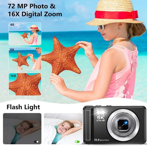 5K Digital Camera with 16X Zoom, 2.8" Screen Compact Portable Vlogging Camara with 32GB, 72MP UHD Digital Cameras for Photography in Kuwait