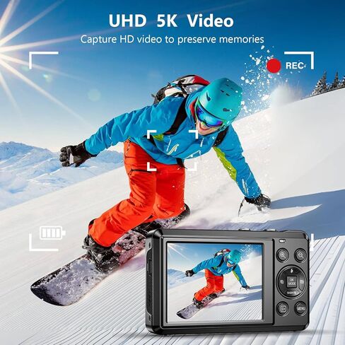 5K Digital Camera with 16X Zoom, 2.8" Screen Compact Portable Vlogging Camara with 32GB, 72MP UHD Digital Cameras for Photography in Kuwait