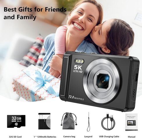 5K Digital Camera with 16X Zoom, 2.8" Screen Compact Portable Vlogging Camara with 32GB, 72MP UHD Digital Cameras for Photography in Kuwait