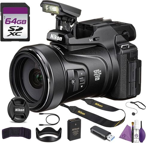 Nikon COOLPIX P1100 125x Super Optical Zoom Compact Camera 24-3000mm 4K Digital Bundle with Cleaning Kit + 64GB Memory Card in Kuwait