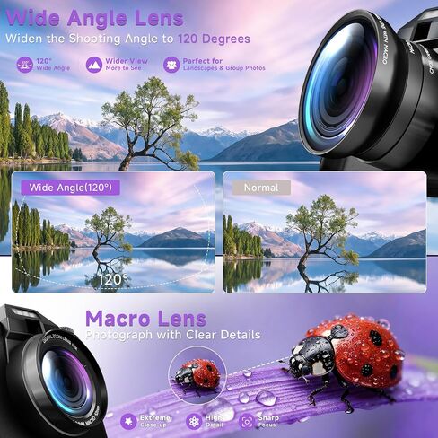 6K Digital Camera for Photography Autofocus, 2026 Upgraded 64MP WiFi Vlogging Camera for YouTube with 3" 180° Flip Screen 16X Zoom, 64GB SD Card & 2 Batteries Compact Travel Camera for Beginners Teens in Kuwait