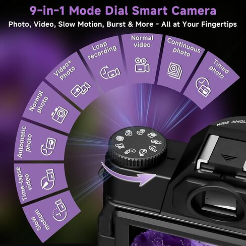 6K Digital Camera for Photography Autofocus, 2026 Upgraded 64MP WiFi Vlogging Camera for YouTube with 3" 180° Flip Screen 16X Zoom, 64GB SD Card & 2 Batteries Compact Travel Camera for Beginners Teens in Kuwait
