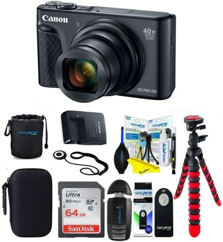 Canon PowerShot SX740 Digital Camera w/ 40x Optical Zoom & 3 Inch Tilt LCD (Camera w/BuzzPhoto Advanced Accessories Bundle, Black) in Kuwait