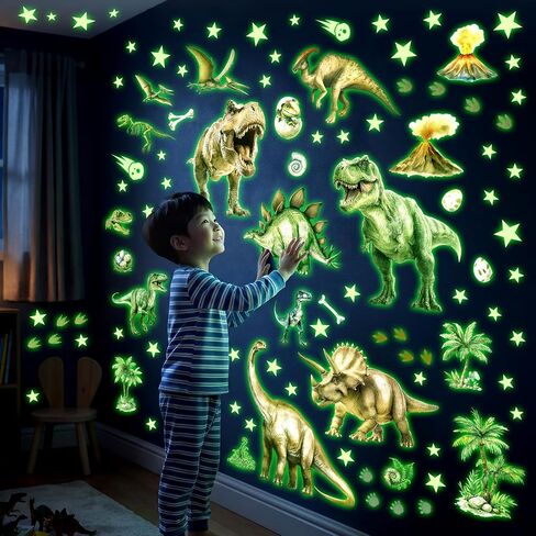 DECOWALL Glow in the Dark Dinosaur Wall Stickers – T-Rex, Triceratops and Volcano Dino Glow Wall Decals for Kids Bedroom Nursery Playroom Decor (GDS4-7004) in Kuwait