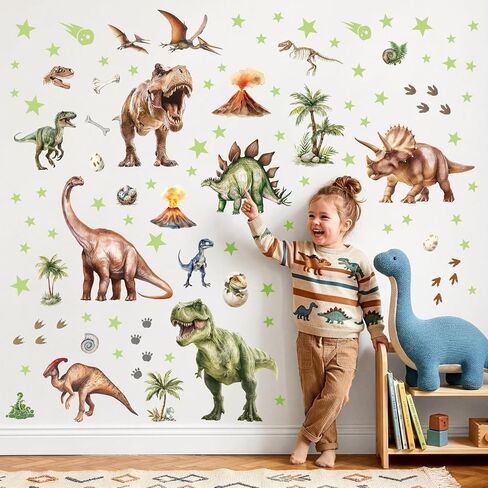 DECOWALL Glow in the Dark Dinosaur Wall Stickers – T-Rex, Triceratops and Volcano Dino Glow Wall Decals for Kids Bedroom Nursery Playroom Decor (GDS4-7004) in Kuwait