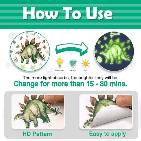 DECOWALL Glow in the Dark Dinosaur Wall Stickers – T-Rex, Triceratops and Volcano Dino Glow Wall Decals for Kids Bedroom Nursery Playroom Decor (GDS4-7004) in Kuwait