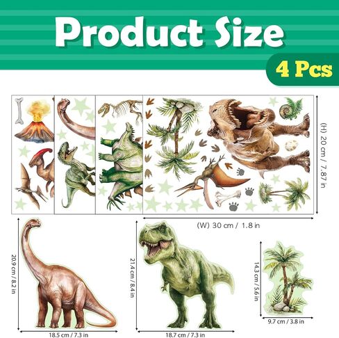 DECOWALL Glow in the Dark Dinosaur Wall Stickers – T-Rex, Triceratops and Volcano Dino Glow Wall Decals for Kids Bedroom Nursery Playroom Decor (GDS4-7004) in Kuwait