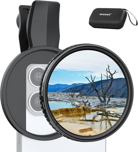 NEEWER 67mm Variable ND Filter Set Compatible with iPhone, 3 Pack Clip On CPL + ND2-32 + Black Diffusion 1/4 Filter for Mist Cinematic Effect Photography Accessories Kit, FL-B37 in Kuwait