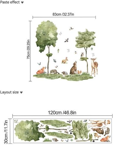 Safari Nursery Decor Jungle Animals Trees Wall Decals Deer Wolf Rabbit Wall Stickers Baby Kids Girls Bedroom Living Room Wall Decor in Kuwait