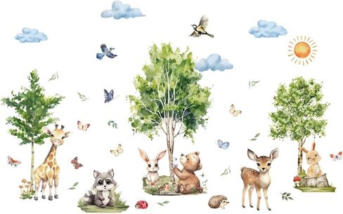 Jungle Animals Trees Wall Decals Giraffe Bear Rabbit Safari Nursery Decor Wall Stickers Baby Kids Girls Bedroom Living Room Wall Decor in Kuwait
