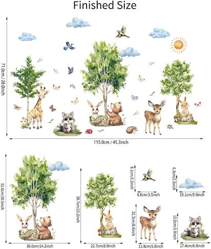 Jungle Animals Trees Wall Decals Giraffe Bear Rabbit Safari Nursery Decor Wall Stickers Baby Kids Girls Bedroom Living Room Wall Decor in Kuwait