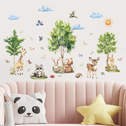 Jungle Animals Trees Wall Decals Giraffe Bear Rabbit Safari Nursery Decor Wall Stickers Baby Kids Girls Bedroom Living Room Wall Decor in Kuwait