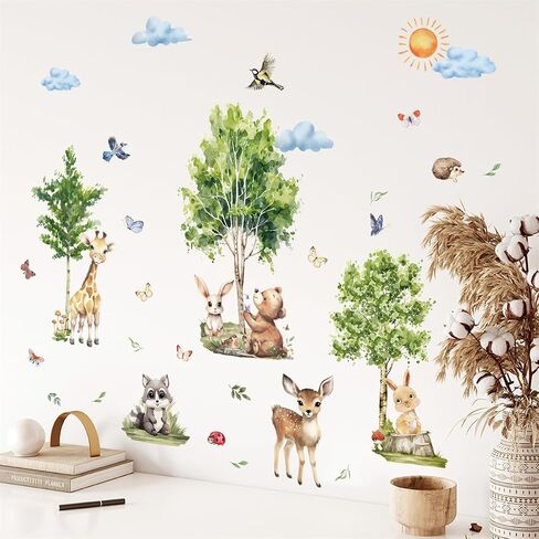 Jungle Animals Trees Wall Decals Giraffe Bear Rabbit Safari Nursery Decor Wall Stickers Baby Kids Girls Bedroom Living Room Wall Decor in Kuwait