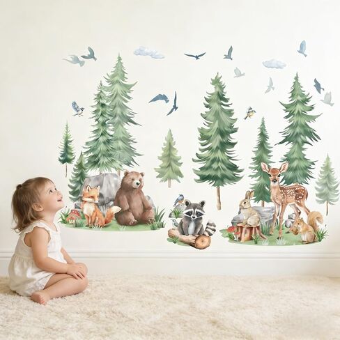 Woodland Animal Wall Stickers for Baby: Peel and Stick Removable Vinyl Wall Decals for Kids Room Nursery and Bedroom in Kuwait