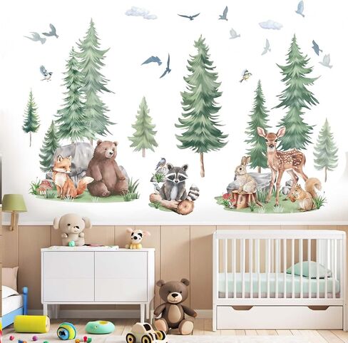 Woodland Animal Wall Stickers for Baby: Peel and Stick Removable Vinyl Wall Decals for Kids Room Nursery and Bedroom in Kuwait