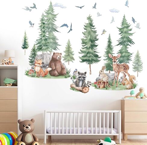 Woodland Animal Wall Stickers for Baby: Peel and Stick Removable Vinyl Wall Decals for Kids Room Nursery and Bedroom in Kuwait