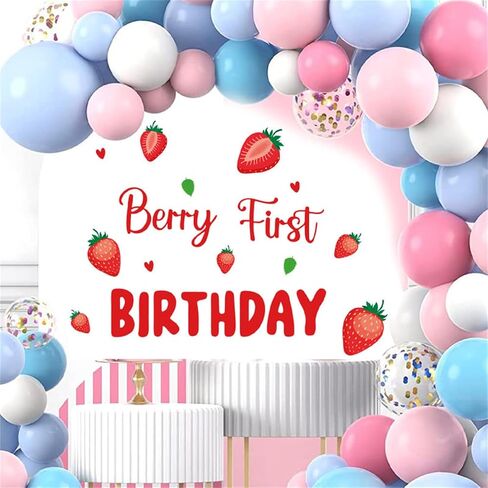Berry First Birthday Wall Decal Sign, Strawberry 1st Birthday Girls Party Decal Sweet One Birthday Wall Stickers Decor Balloon Arch Backdrop Party Photo Props in Kuwait