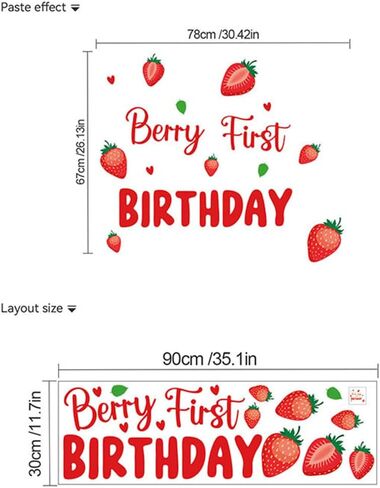 Berry First Birthday Wall Decal Sign, Strawberry 1st Birthday Girls Party Decal Sweet One Birthday Wall Stickers Decor Balloon Arch Backdrop Party Photo Props in Kuwait