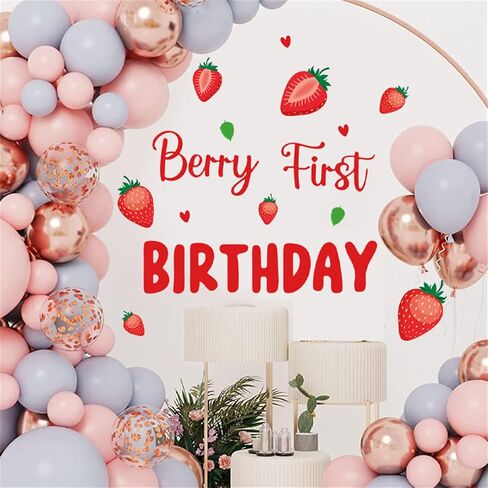 Berry First Birthday Wall Decal Sign, Strawberry 1st Birthday Girls Party Decal Sweet One Birthday Wall Stickers Decor Balloon Arch Backdrop Party Photo Props in Kuwait