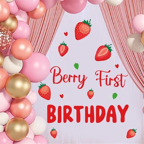 Berry First Birthday Wall Decal Sign, Strawberry 1st Birthday Girls Party Decal Sweet One Birthday Wall Stickers Decor Balloon Arch Backdrop Party Photo Props in Kuwait