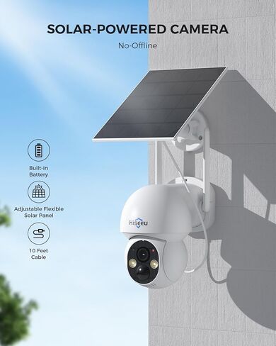 Hiseeu Solar Wireless Security Camera Outdoor, 2.4G & 5G WiFi,Color Night Vision, 360° View, Pan & Tilt, 100% Wire-Free Add on Cam Compatible with 100% Wireless Home Security Camera System in Kuwait