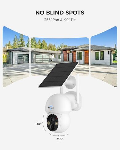 Hiseeu Solar Wireless Security Camera Outdoor, 2.4G & 5G WiFi,Color Night Vision, 360° View, Pan & Tilt, 100% Wire-Free Add on Cam Compatible with 100% Wireless Home Security Camera System in Kuwait