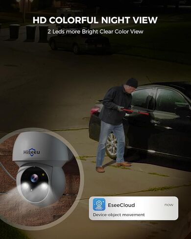 Hiseeu Solar Wireless Security Camera Outdoor, 2.4G & 5G WiFi,Color Night Vision, 360° View, Pan & Tilt, 100% Wire-Free Add on Cam Compatible with 100% Wireless Home Security Camera System in Kuwait
