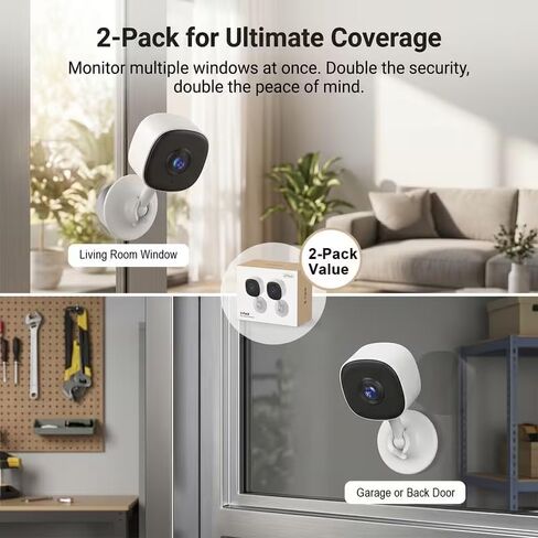 VEESKY Window Security Camera, 2K Indoor Monitoring, No WiFi Needed, AI Detection, Night Vision, Two-Way Audio, Cloud Storage, Magnetic Base, USB Powered in Kuwait