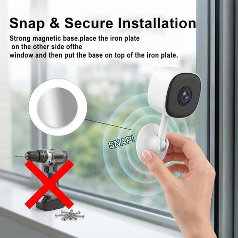 VEESKY Window Security Camera, 2K Indoor Monitoring, No WiFi Needed, AI Detection, Night Vision, Two-Way Audio, Cloud Storage, Magnetic Base, USB Powered in Kuwait