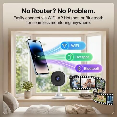 VEESKY Window Security Camera, 2K Indoor Monitoring, No WiFi Needed, AI Detection, Night Vision, Two-Way Audio, Cloud Storage, Magnetic Base, USB Powered in Kuwait