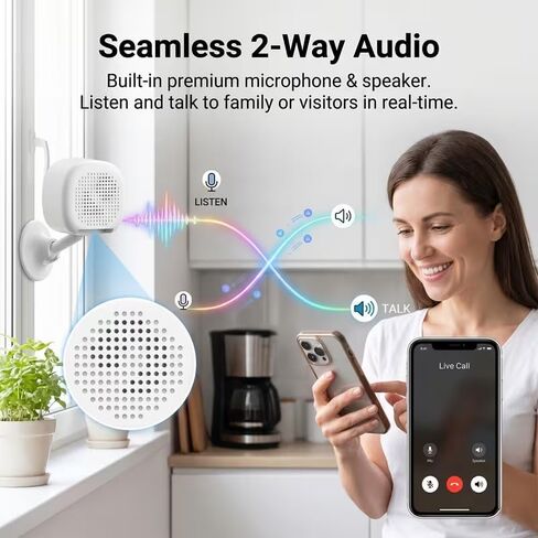 VEESKY Window Security Camera, 2K Indoor Monitoring, No WiFi Needed, AI Detection, Night Vision, Two-Way Audio, Cloud Storage, Magnetic Base, USB Powered in Kuwait