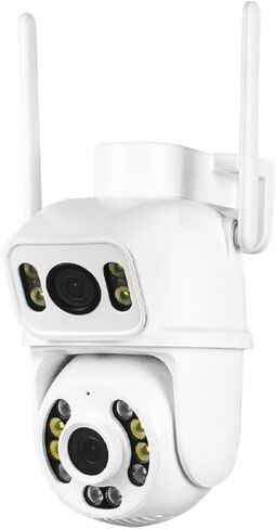 ICSEE WiFi Camera Security 6MP Dual Lens Wireless PTZ Waterproof Human Detection Full Color Night Vision 65ft, Alexa Supported (Dual Lens White 6MP), Black in Kuwait