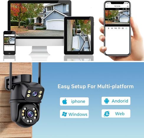 ICSEE WiFi Camera Security 6MP Dual Lens Wireless PTZ Waterproof Human Detection Full Color Night Vision 65ft, Alexa Supported (Dual Lens White 6MP), Black in Kuwait