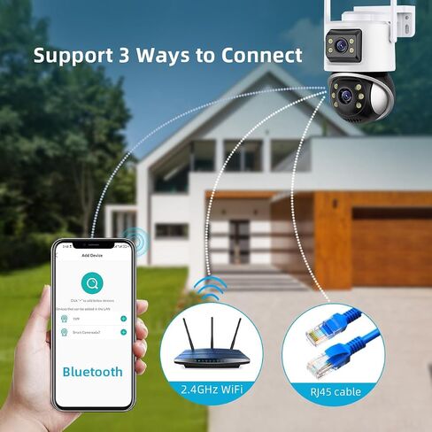 ICSEE WiFi Camera Security 6MP Dual Lens Wireless PTZ Waterproof Human Detection Full Color Night Vision 65ft, Alexa Supported (Dual Lens White 6MP), Black in Kuwait