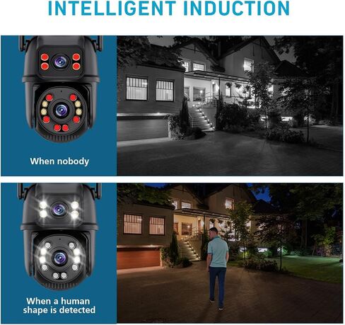 ICSEE WiFi Camera Security 6MP Dual Lens Wireless PTZ Waterproof Human Detection Full Color Night Vision 65ft, Alexa Supported (Dual Lens White 6MP), Black in Kuwait