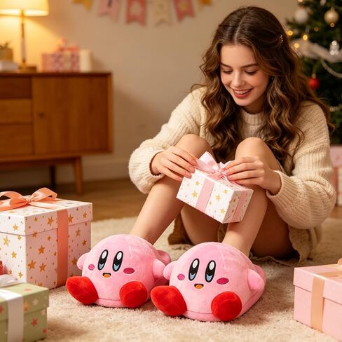 Roffatide Cartoon Cute Plush Open Back Floor Slippers Indoor Shoes Fuzzy Slippers with Rubber Sole for Women Pink in Kuwait