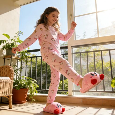 Roffatide Cartoon Cute Plush Open Back Floor Slippers Indoor Shoes Fuzzy Slippers with Rubber Sole for Women Pink in Kuwait