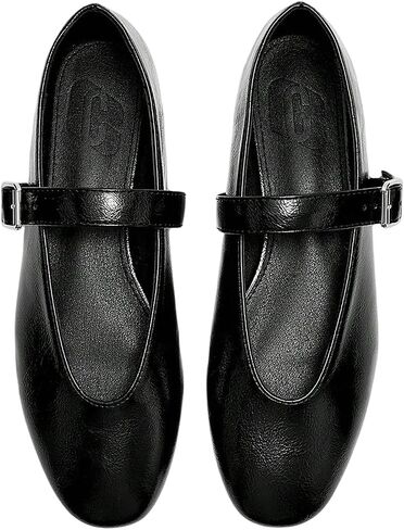 GORGLITTER Women's PU Leather Ballet Flats Dressy Closed Round Toe Slip on Office Shoes Maryjanes Shoes in Kuwait