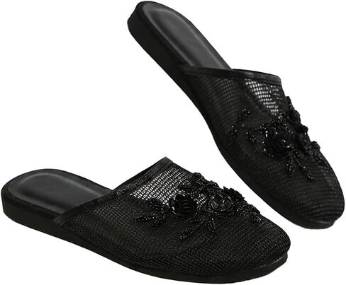 Verdusa Women's Floral Sequin Flats Mesh Closed Toe Slip on Mule Shoes in Kuwait