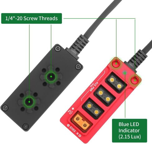 12V Metal Regulated Surge Protection P-Tap D-Tap Splitter for ARRI|RED|Sony|Teradek |Smallhd|DJI|TILTA |SmallRig|V-Mount|Gold-Mount, 4 * 1/4"-20 Screw Threads- 17.7 inches(Red) in Kuwait