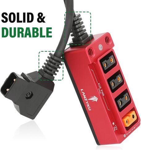 12V Metal Regulated Surge Protection P-Tap D-Tap Splitter for ARRI|RED|Sony|Teradek |Smallhd|DJI|TILTA |SmallRig|V-Mount|Gold-Mount, 4 * 1/4"-20 Screw Threads- 17.7 inches(Red) in Kuwait