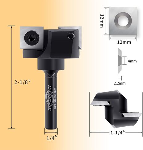 CNC Spoilboard Surfacing Router Bit, 1/4" Shank 1-1/4" Cutting Diameter, Slab Flattening Router Bits Planing Bit with 1 Box Carbide Inserts (10PCS) in Kuwait