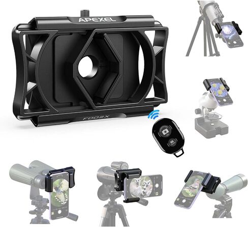 APEXEL 360° Telescope Phone Adapter, Upgraded Binocular Photo Adapter for Android & iPhone, Smartphone Mount for Telescope, Monocular, Microscope, Spotting Scope. (Including Bluetooth Shutter Remote) in Kuwait