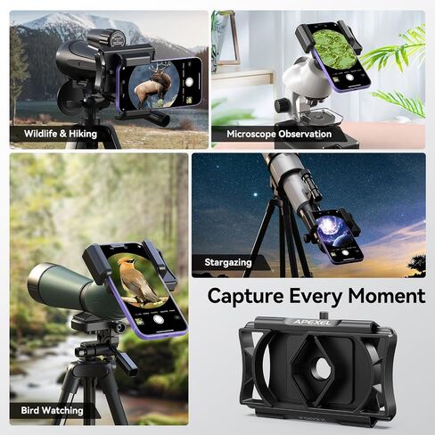 APEXEL 360° Telescope Phone Adapter, Upgraded Binocular Photo Adapter for Android & iPhone, Smartphone Mount for Telescope, Monocular, Microscope, Spotting Scope. (Including Bluetooth Shutter Remote) in Kuwait